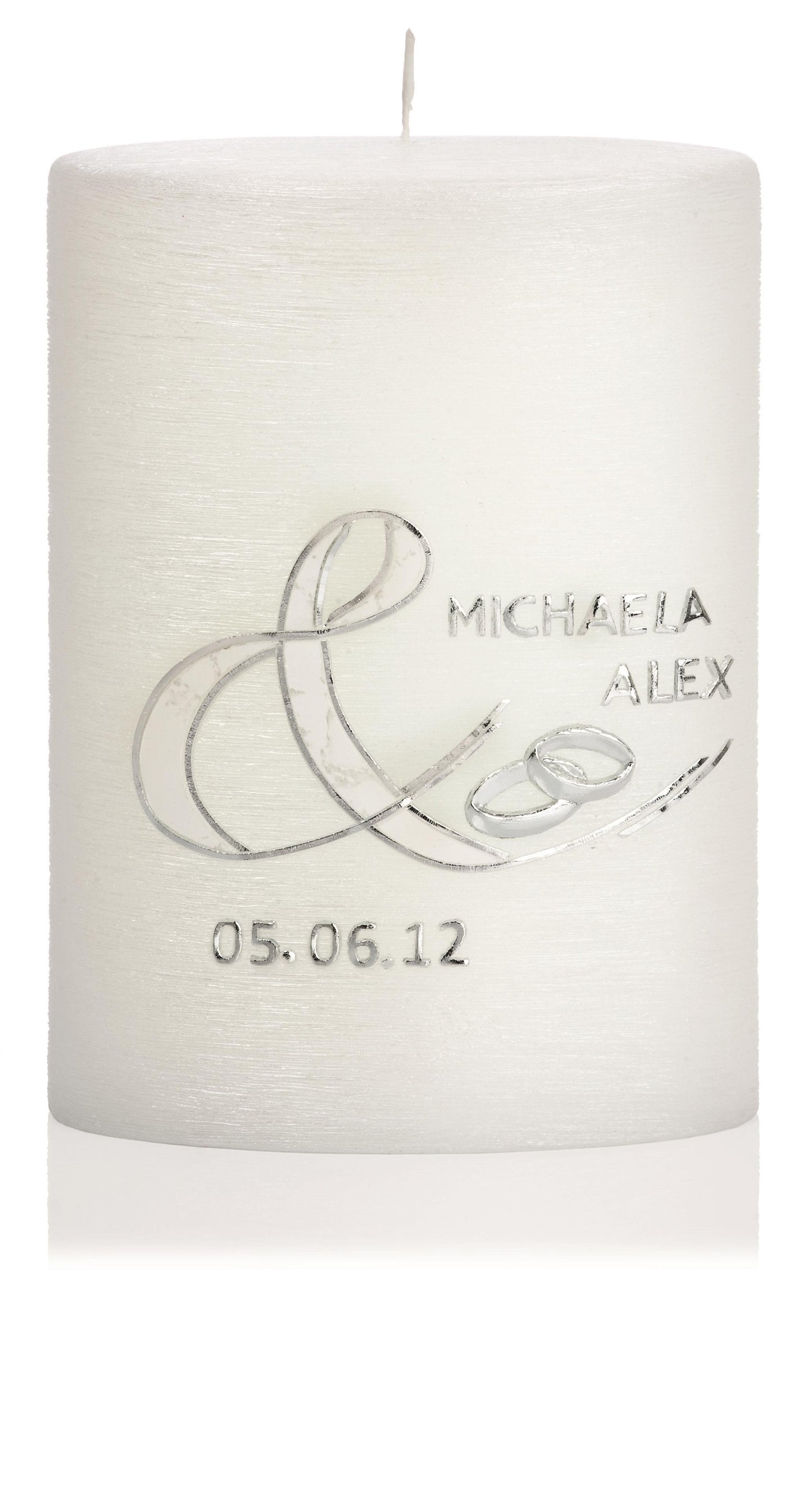 Hochzeitskerze Perlmutt weiß 180/135mm (Silber)