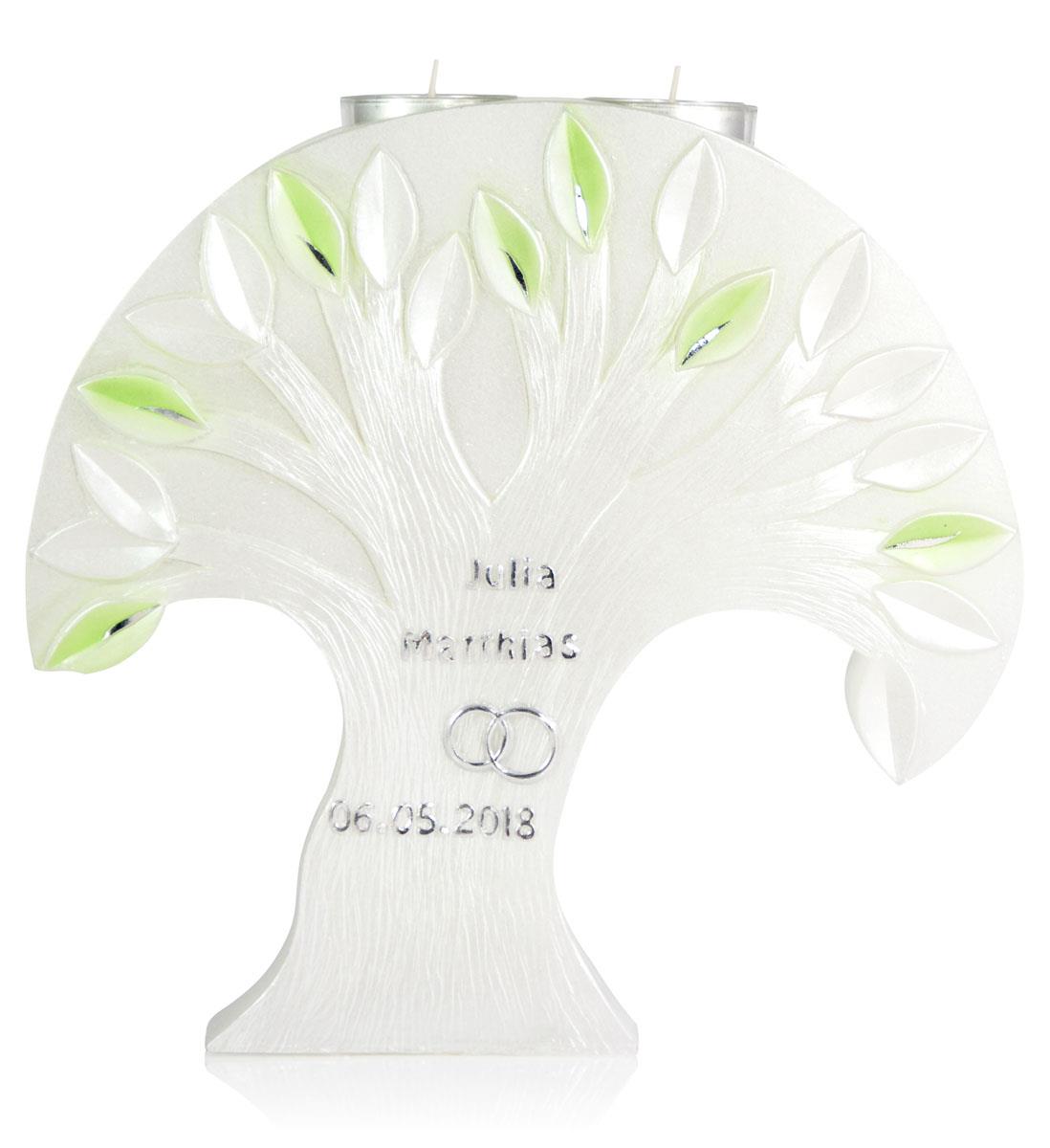 Hochzeitskerze Perlmutt Lebensbaum mit Teelichteinsatz 240/250mm (Silber)
