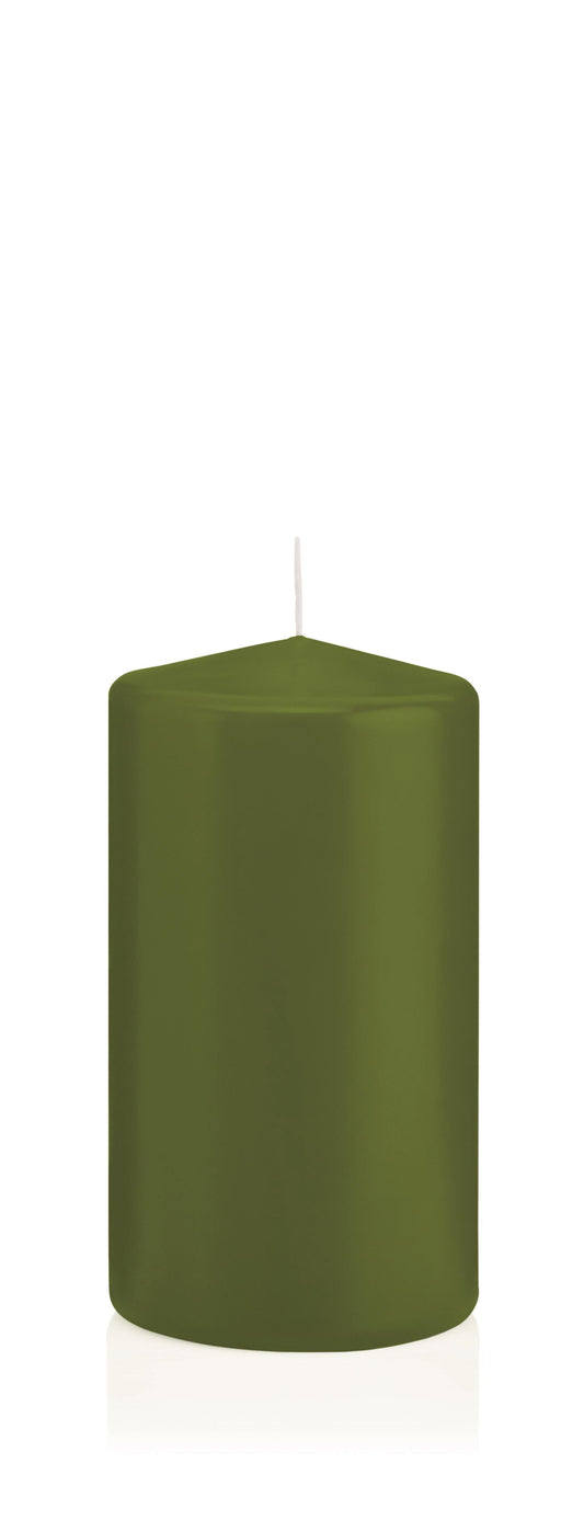 12x Stumpenkerzen in Cellophan 130/70mm (Olive)