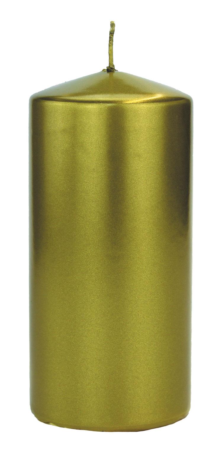 4x Flachkopfkerze Metallic 150/70mm (Grüngold Metallic)