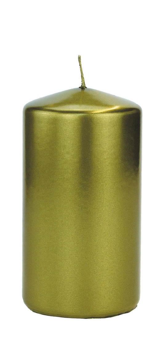 4x Flachkopfkerze Metallic 130/70mm (Grüngold Metallic)