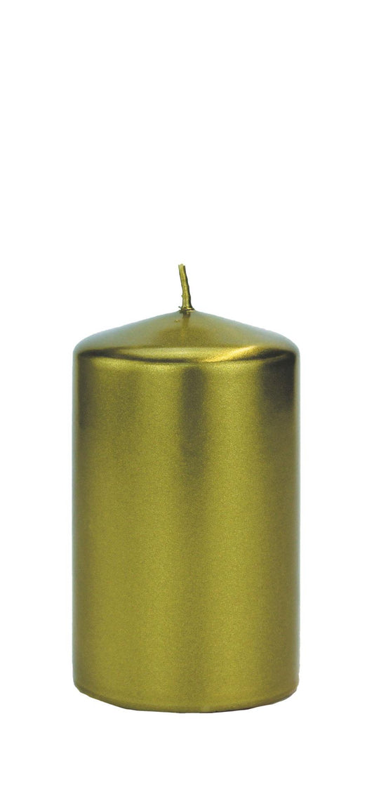 8x Flachkopfkerze Metallic 100/60mm (Grüngold Metallic)