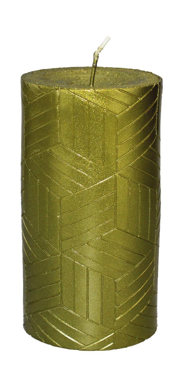 4x Flachkopfkerze Magic Shapes 130/68mm (Grüngold Metallic)