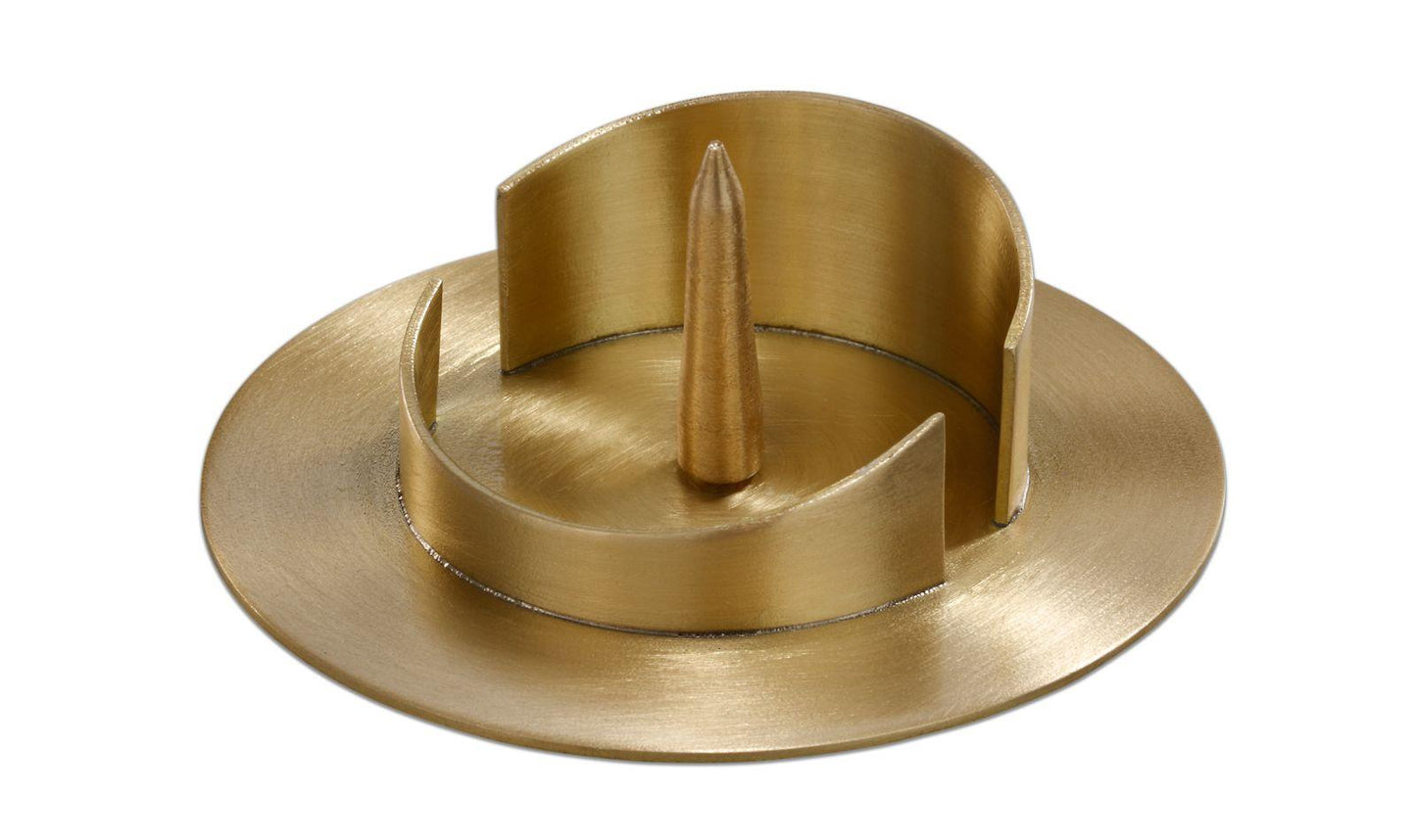 2x Messingleuchter rund mit Schaft und Dorn matt gebürstet 25/90mm (Gold)