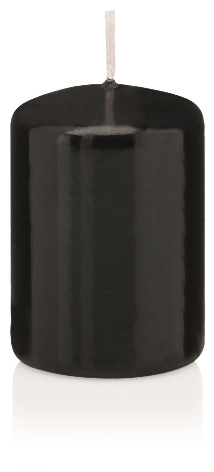 12x Stumpenkerzen in Cellophan 150/70mm (Schwarz Hochglanz)